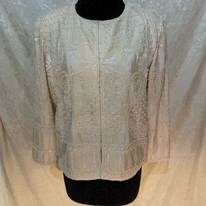 Stunning white beaded Lawrence Kaser blouse
